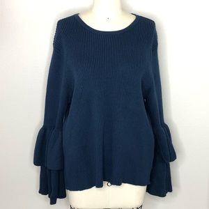 Eva Mendez Blue Ruffle Sleeve Sweater Top, 2X